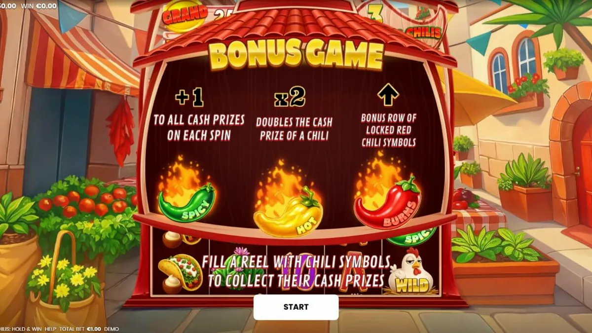 Interface vibrante do jogo 3 Blazing Chilis com elementos temáticos mexicanos