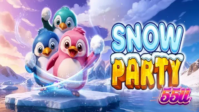 Personagens pinguins em um cenário gelado do jogo Snow Party